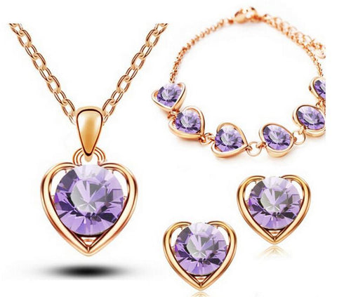 Gold & Silver Plated Crystal Heart Shaped Necklace+Earrings+Bracelet | VIVOCO Online Shop                                                                            