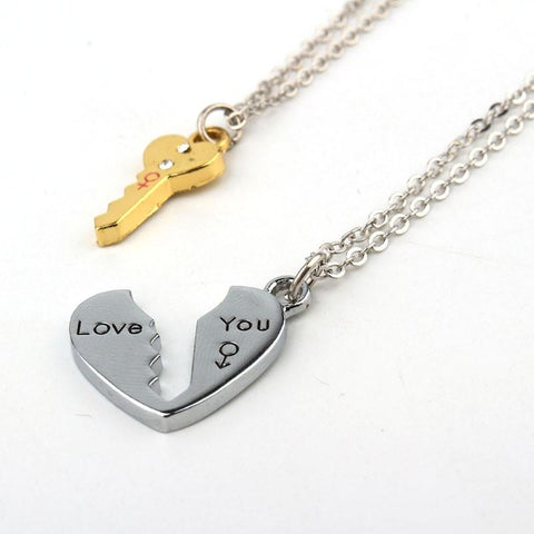"Love You" Broken Heart&Love Key Pendant Necklace | VIVOCO Online Shop                                                                            