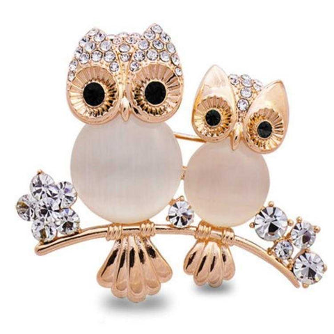 Gold Plated Opal Stone 2 Owls Brooch | VIVOCO Online Shop                                                                            